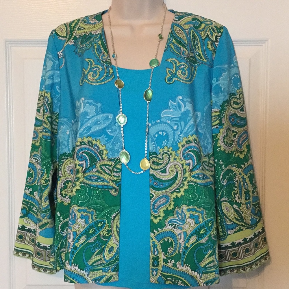 Chico’s Aqua Jacket and Tank Size M
